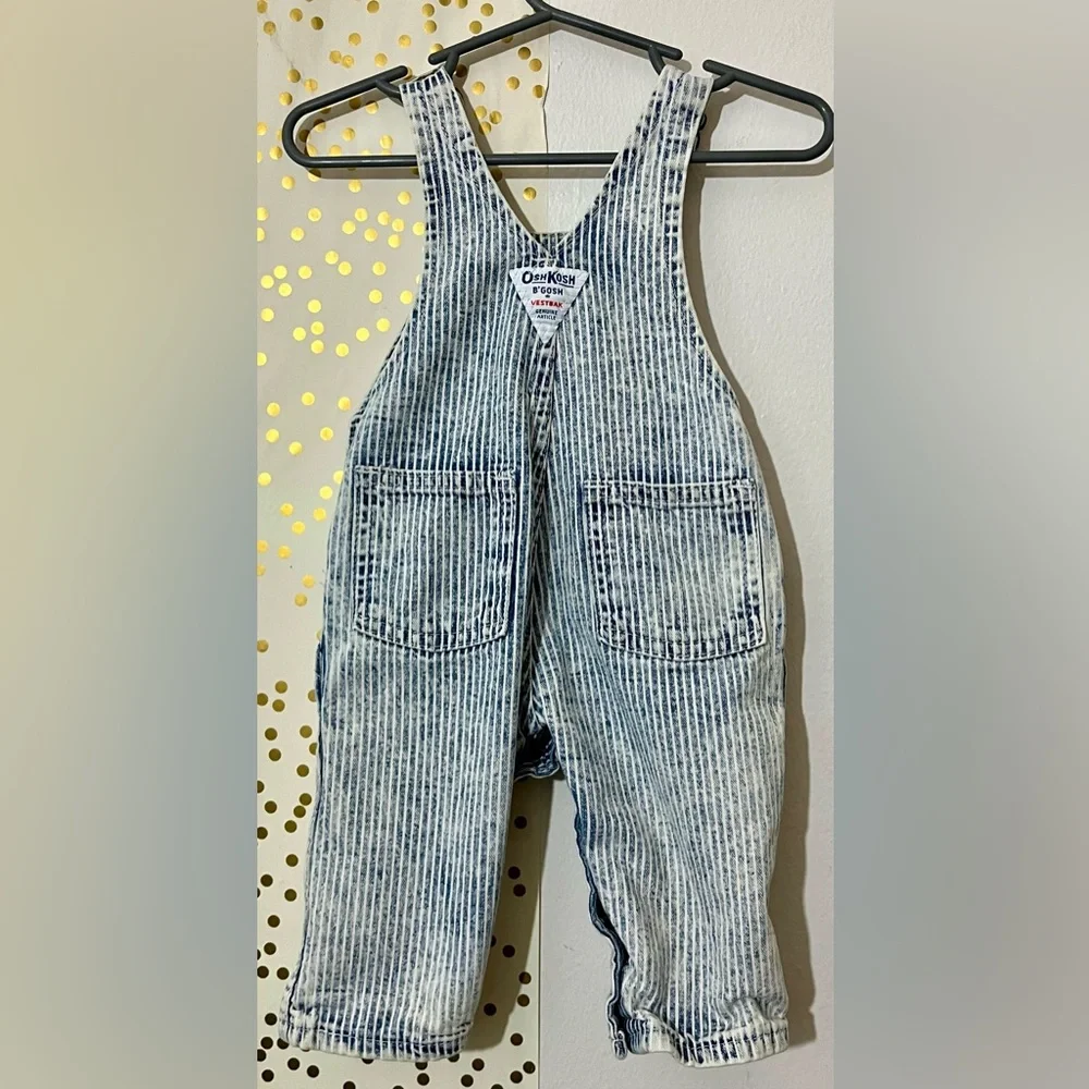 Vintage OshKosh B'gosh Kids Blue Hickory Stripe Overalls *WITH STAIN*